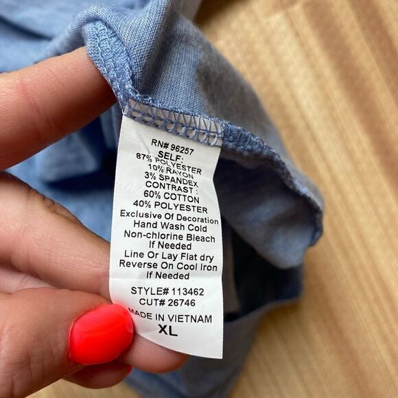 PerSeption Concept NWT Blue Stripe Stretch blouse with Buckles Blouse sz XL - Picture 6 of 6